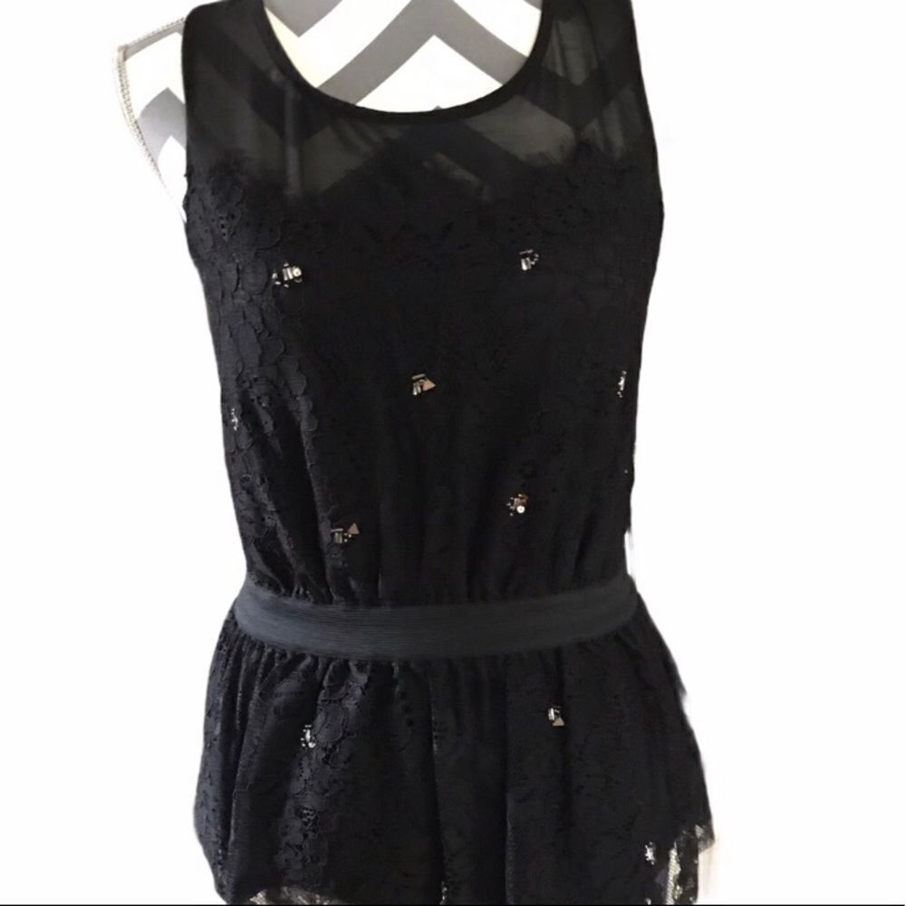 Meadow Rue SMALL Black Lace Peplum Top With Bling